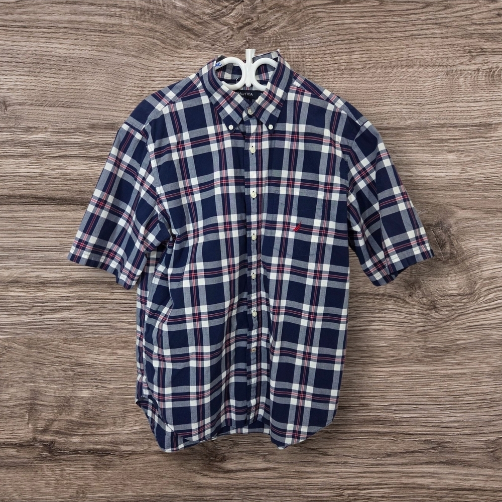 ⭐️Nautica Blue and White Casual Button Down Shirt Size XL